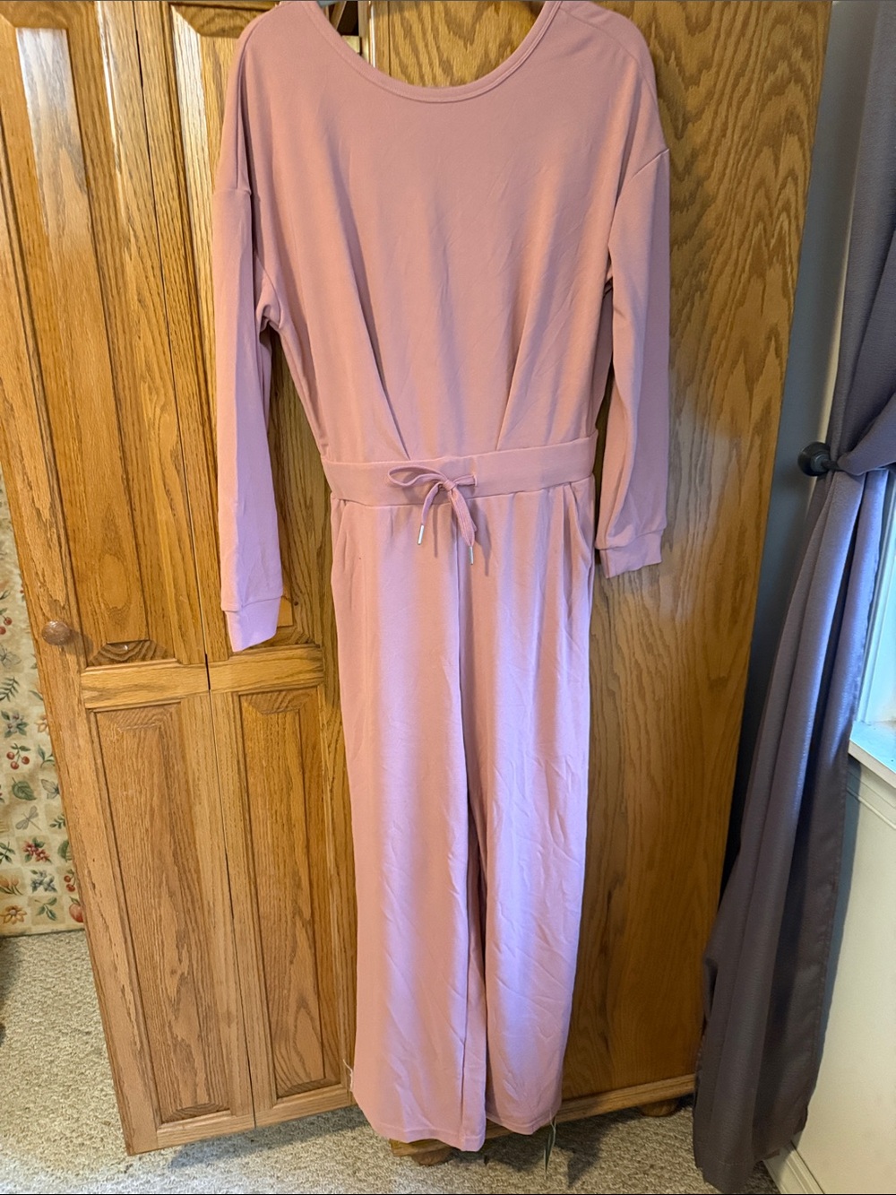 Halara Pink Long Sleeve Jumpsuit with Waist Tie